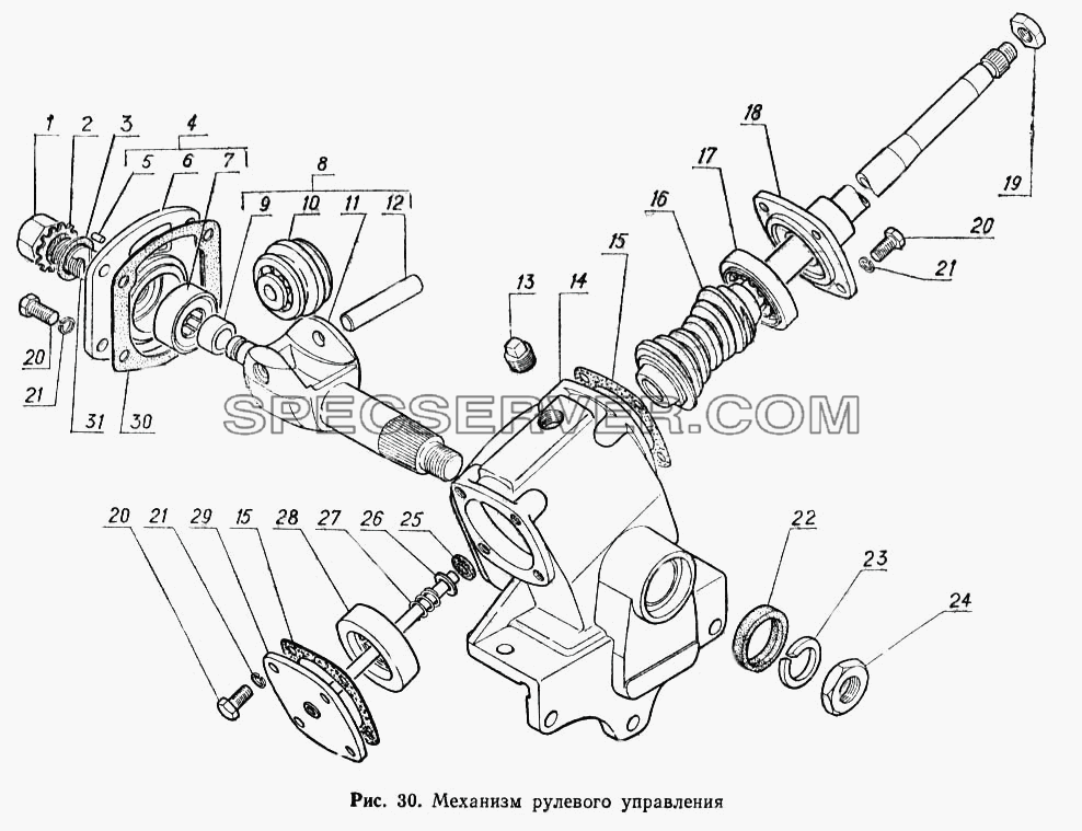 Механизм рулевого управления для ГАЗ-52-02 (список запасных частей)