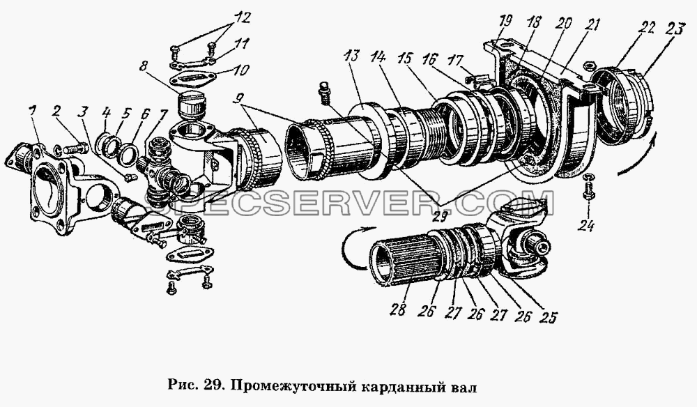 Промежуточный карданный вал для ГАЗ-53 А (список запасных частей)