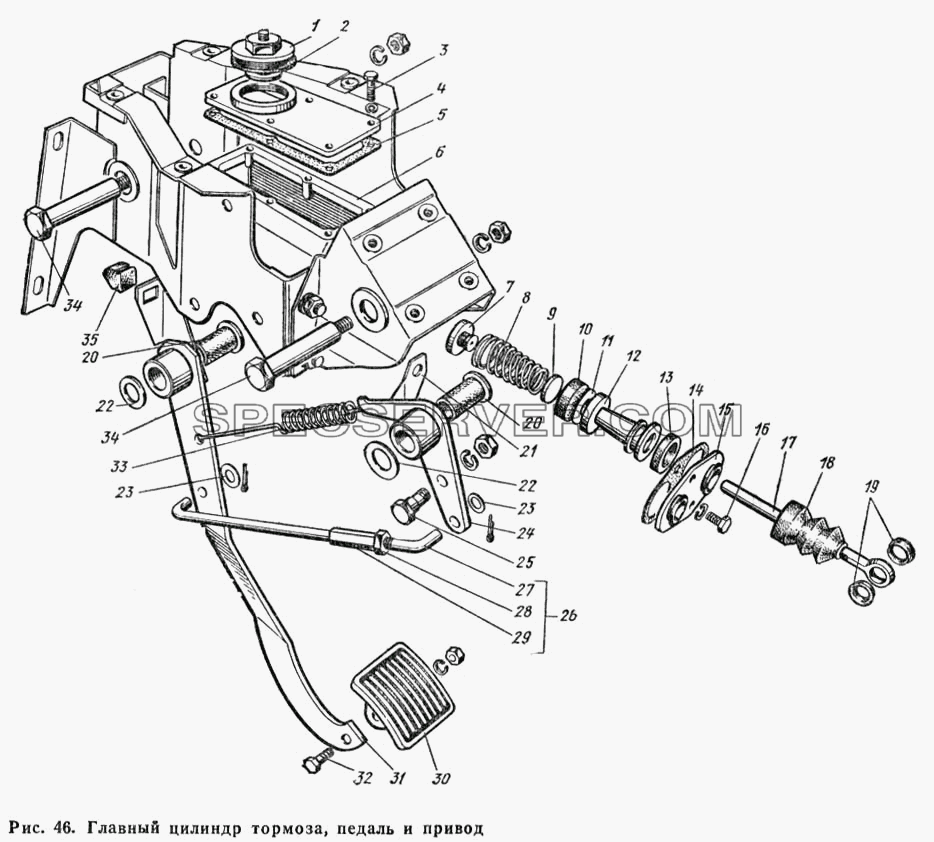Главный цилиндр тормоза педаль и привод для ГАЗ-66 (Каталога 1983 г.) (список запасных частей)