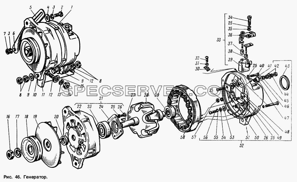 Генератор для ГАЗ-3307 (список запасных частей)