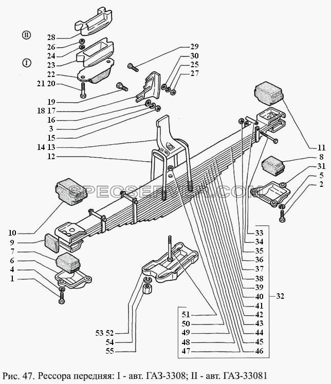 Рессора передняя для ГАЗ-3308 (список запасных частей)
