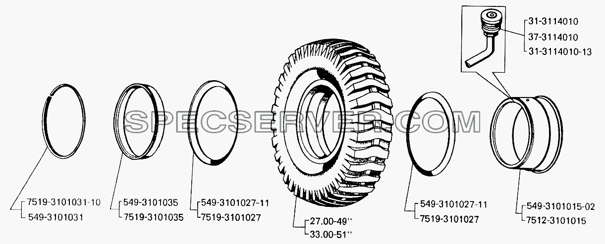 Детали колес для БелАЗ-7512 (список запасных частей)