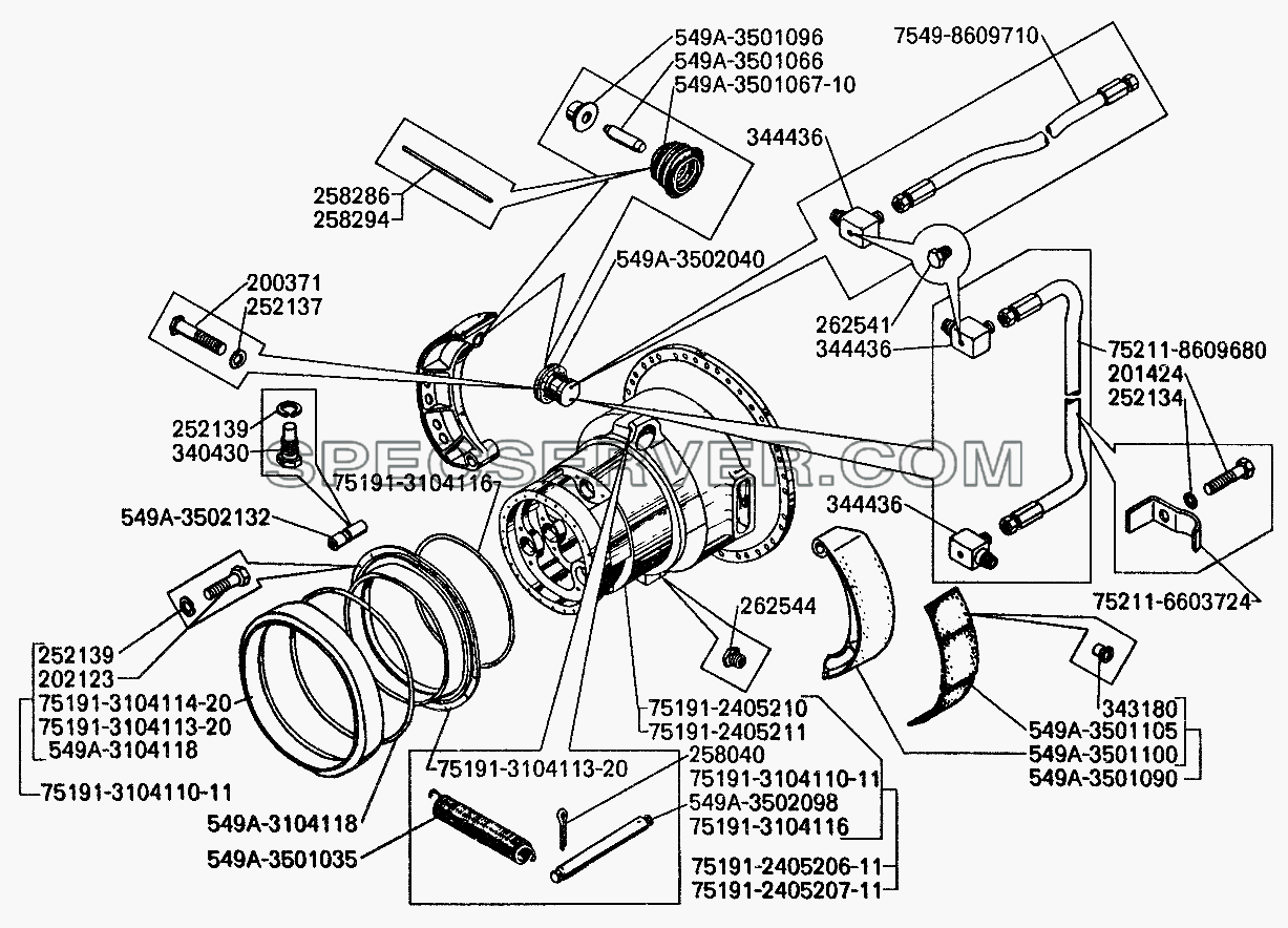 Корпус редуктора и тормозной механизм БелАЗ-7512,75123 для БелАЗ-7512 (список запасных частей)