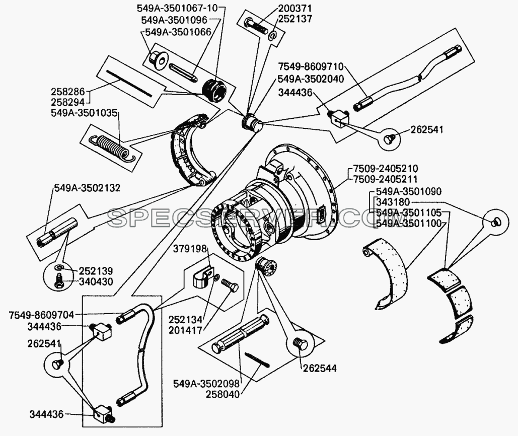 Корпус редуктора и тормозной механизм БелАЗ-7549 для БелАЗ-7512 (список запасных частей)