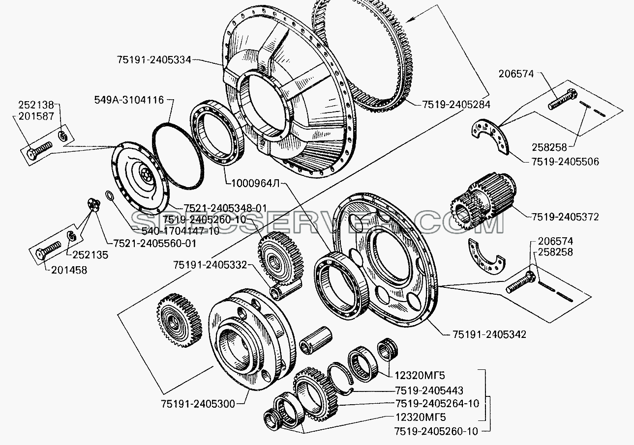 Ряд первый редуктора электромотор-колеса БелАЗ-7512,75123 для БелАЗ-7512 (список запасных частей)