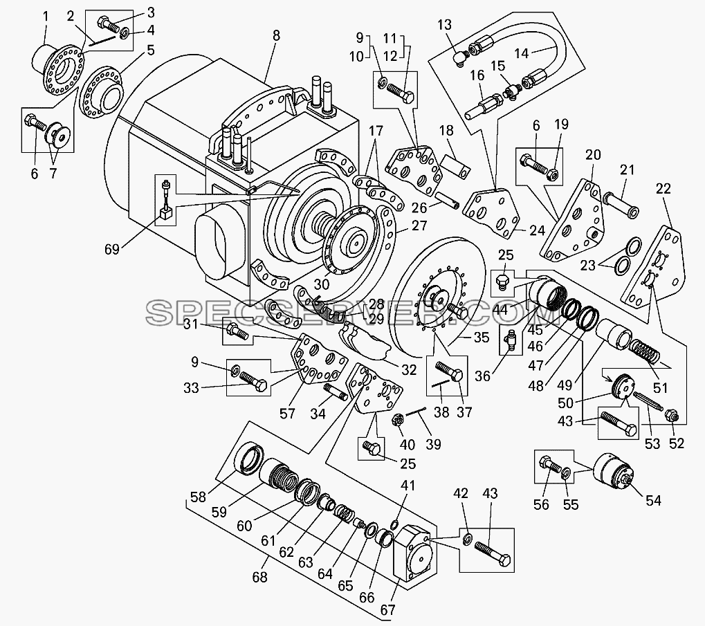 Электродвигатель тяговый с тормозными механизмами для БелАЗ-7513 (список запасных частей)