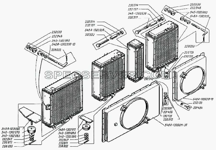 Подвеска радиаторов и кожухи вентиляторов для БелАЗ-75231 (список запасных частей)