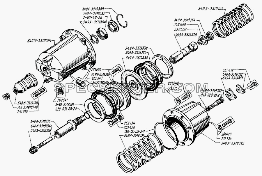 Цилиндр стояночной тормозной системы для БелАЗ-75231 (список запасных частей)