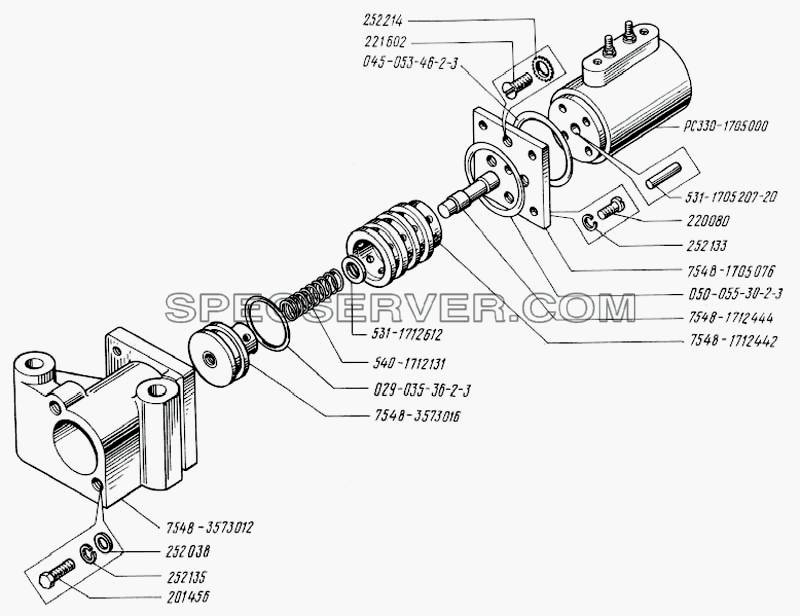 Механизм привода управления гидравлическим тормозом для БелАЗ-75231 (список запасных частей)