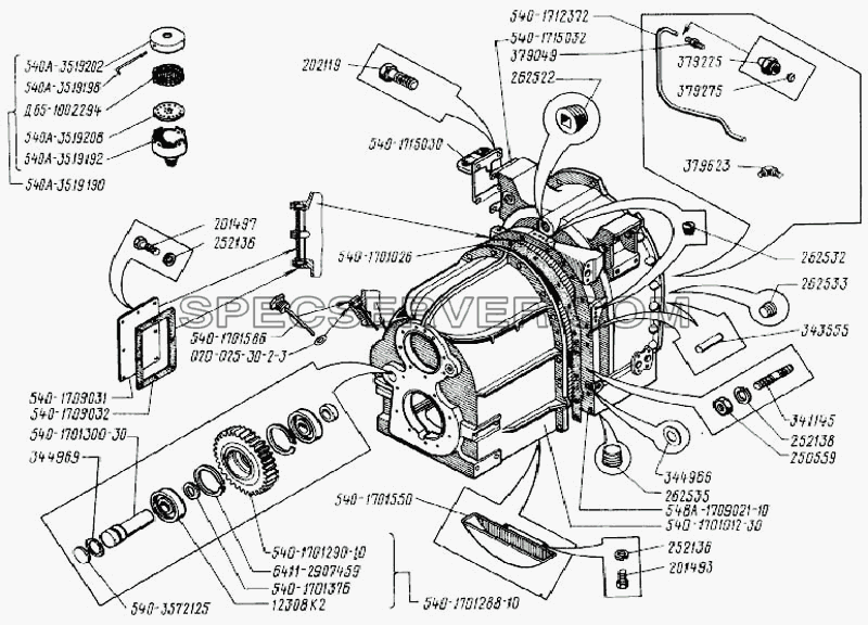 Картеры трехступенчатой гидромеханической передачи для БелАЗ-7523 (список запасных частей)