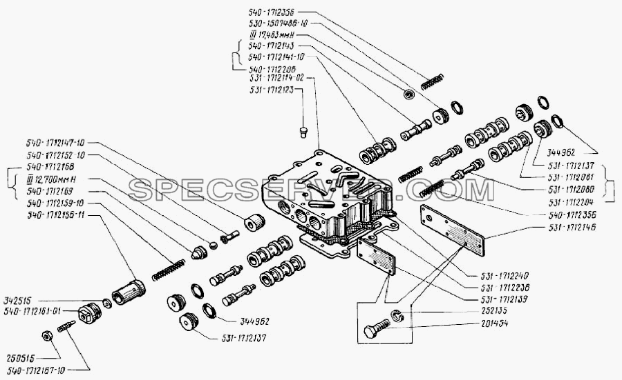 Золотниковая коробка трехступенчатой гидромеханической передачи для БелАЗ-7523 (список запасных частей)