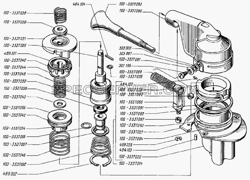 Кран тормозной ручной для БелАЗ-7523 (список запасных частей)