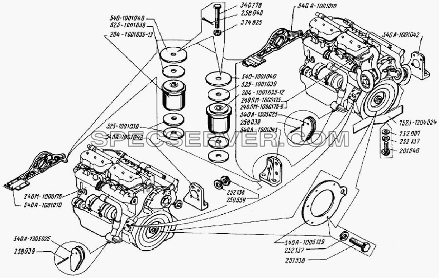 Двигатель и его подвеска для БелАЗ-75401 (список запасных частей)