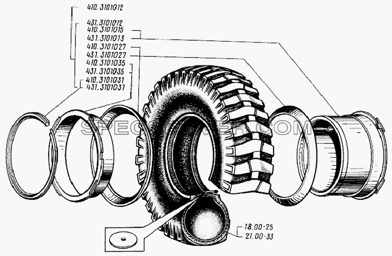 Детали колес для БелАЗ-75401 (список запасных частей)