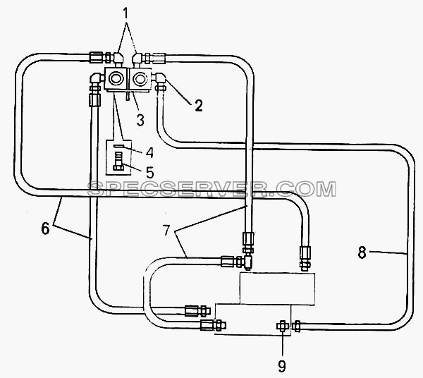 Трубопроводы управления опрокидывающим механизмом для БелАЗ-7547 (список запасных частей)