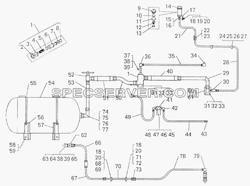 Система пневмостартерного пуска двигателя для БелАЗ-7547 (список запасных частей)