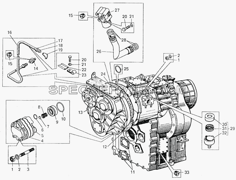 Гидромеханическая передача. Согласующая передача и гидротрансформатор с коробкой передач для БелАЗ-7547 (список запасных частей)