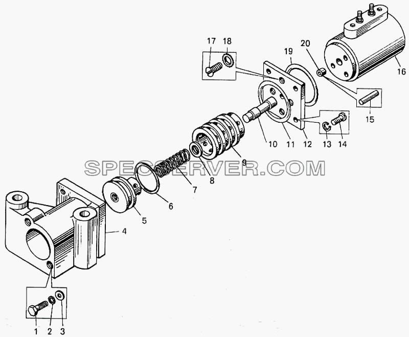 Механизм привода управления гидравлическим тормозом для БелАЗ-7547 (список запасных частей)