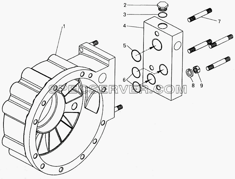Корпус тормоза-замедлителя с переходной плитой для БелАЗ-7547 (список запасных частей)