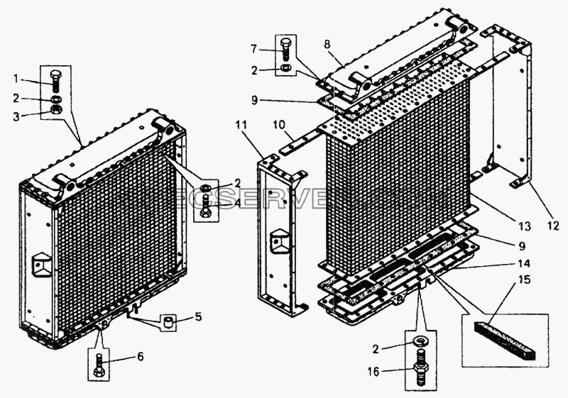 Радиатор водяной (ширина 800 мм) (4.8. 4.7) для БелАЗ-7548А (список запасных частей)