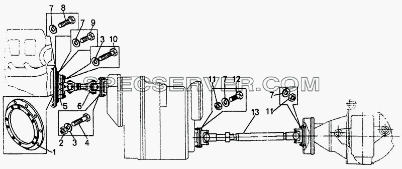 Установка карданных валов для БелАЗ-7548А (список запасных частей)