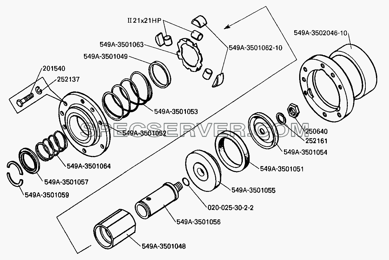 Цилиндр колесный заднего тормоза для БелАЗ-7549 (список запасных частей)