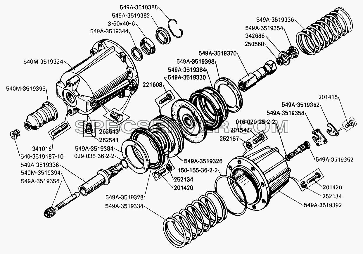 Цилиндр стояночного тормоза для БелАЗ-7549 (список запасных частей)