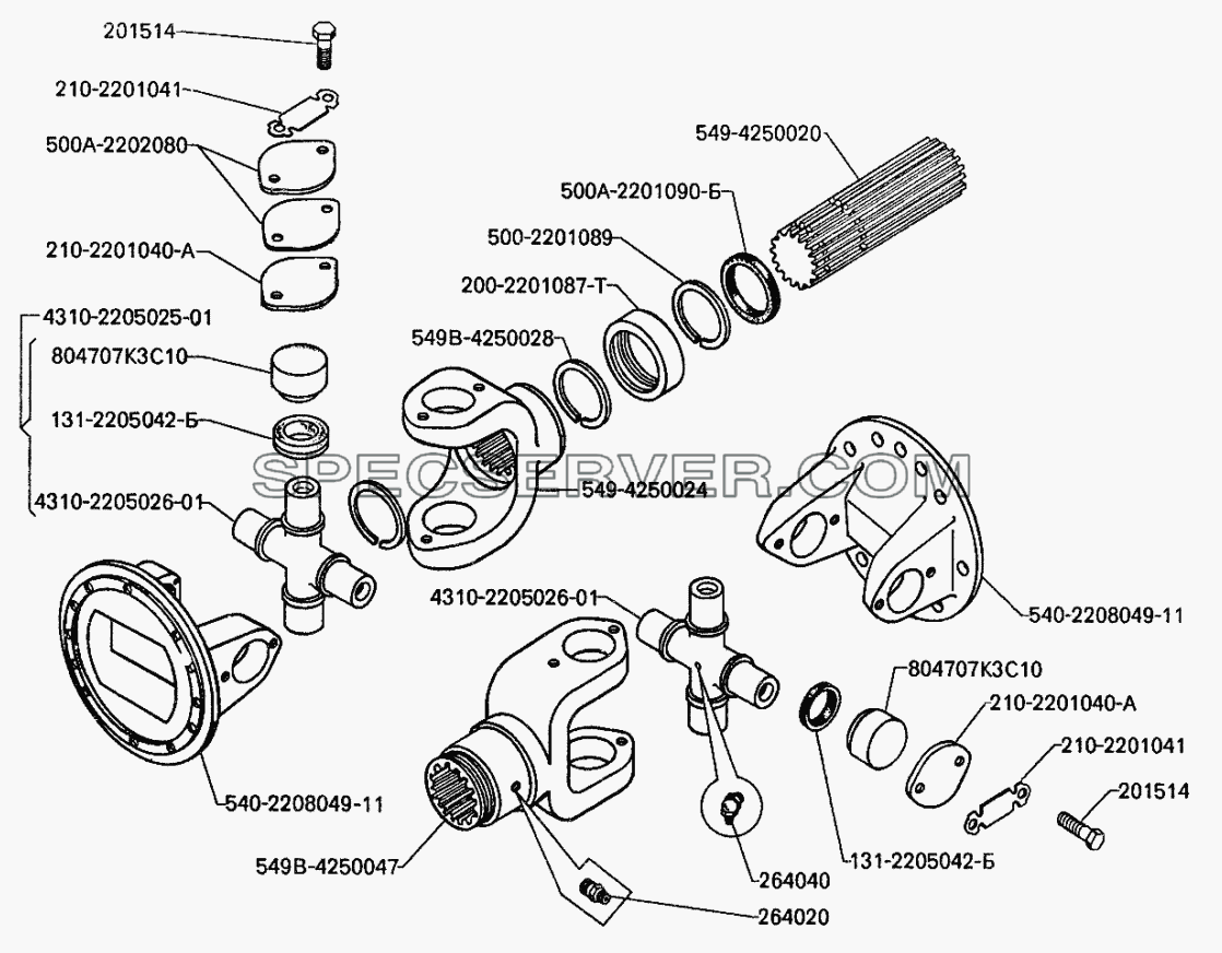 Вал карданный привода коробки отбора мощности для БелАЗ-7549 (список запасных частей)