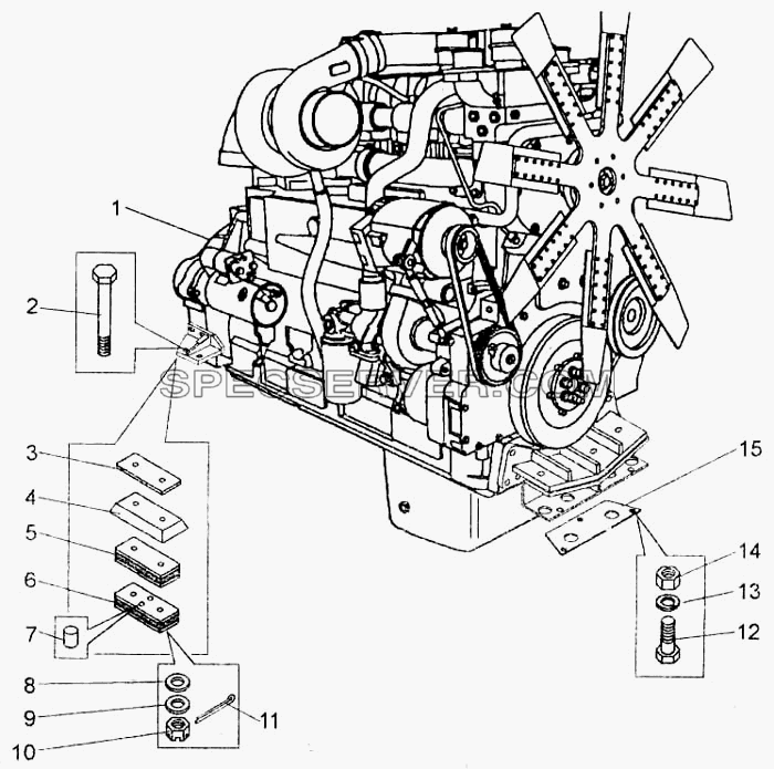 Установка двигателя на самосвал БелАЗ-7555В для БелАЗ-7555A (список запасных частей)