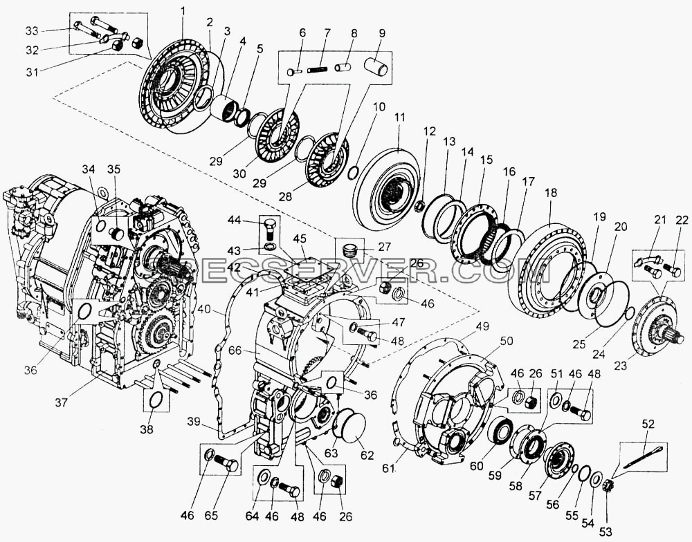 Гидротрансформатор с коробкой передач для БелАЗ-7555A (список запасных частей)