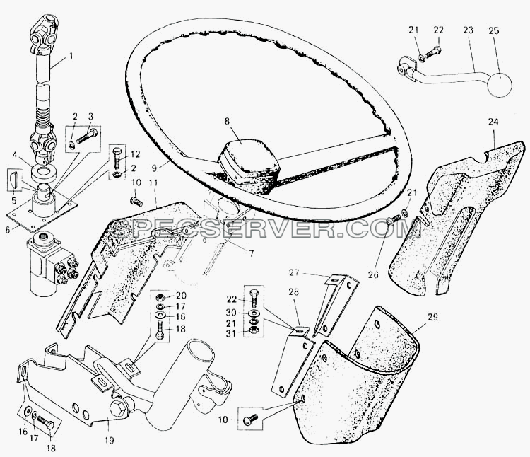 Установка рулевой колонки для БелАЗ-7555A (список запасных частей)
