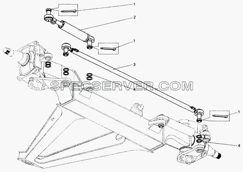 Установка цилиндров поворота и поперечной тяги рулевой трапеции для БелАЗ-7555A (список запасных частей)