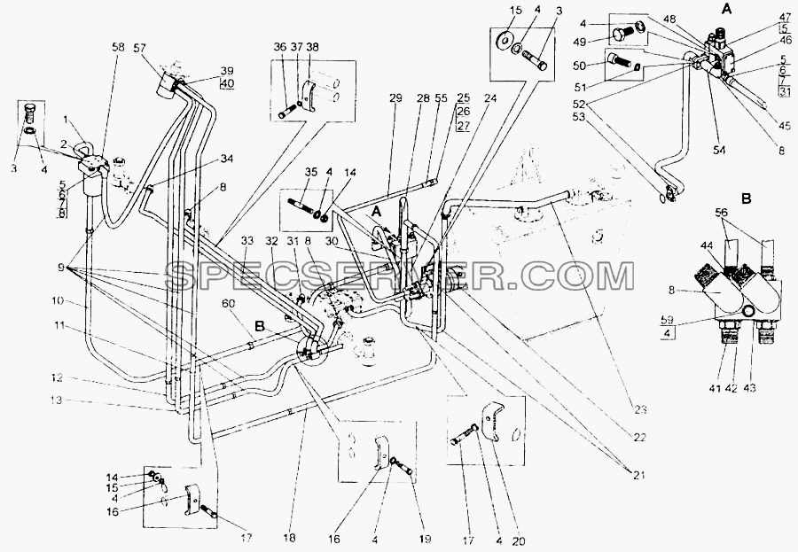 Установка трубопровода рулевого управления для БелАЗ-7555A (список запасных частей)