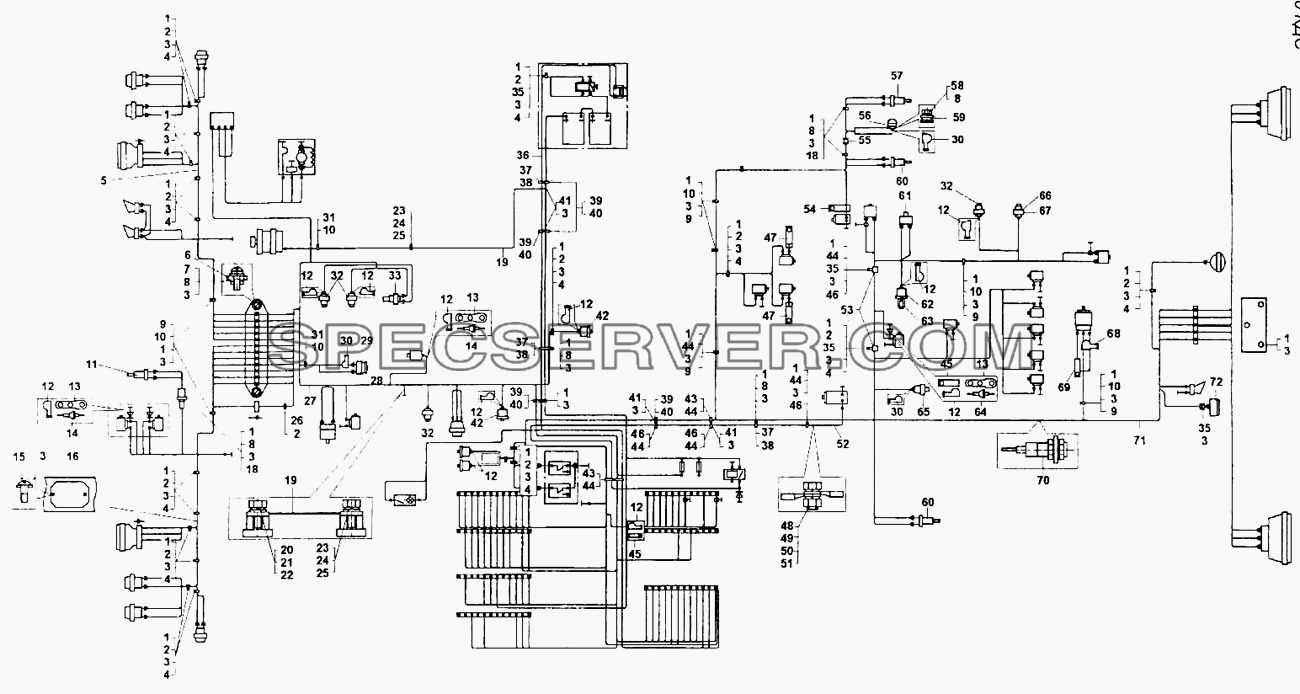 Схема электрооборудования (монтаж проводов на шасси БелАЗ-7555А) для БелАЗ-7555A (список запасных частей)