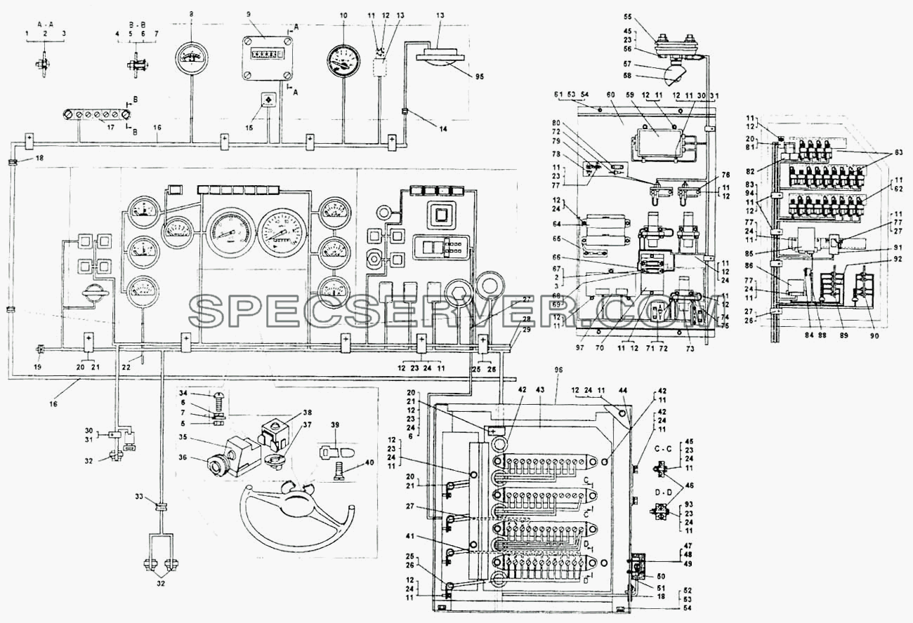 Схема электрооборудования (монтаж проводов в кабине БелАЗ-7555В) для БелАЗ-7555A (список запасных частей)