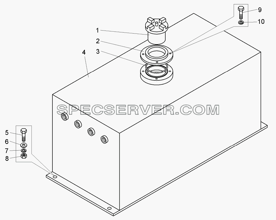 Установка расширительного бачка системы охлаждения двигателя для БелАЗ-75600 (список запасных частей)