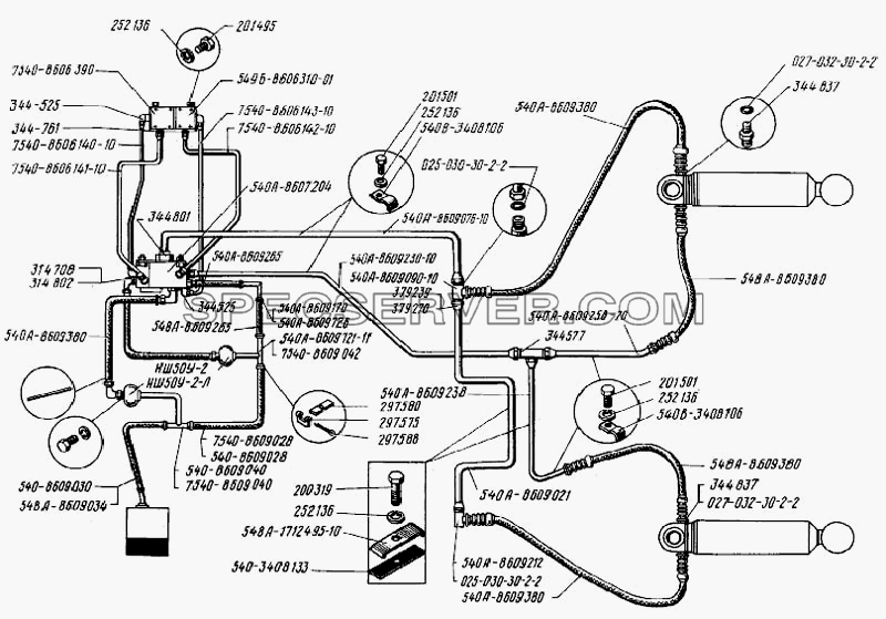 Трубопроводы опрокидывающего механизма для БелАЗ-7522 (список запасных частей)
