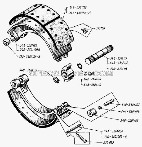 Детали колесного тормоза для БелАЗ-7522 (список запасных частей)