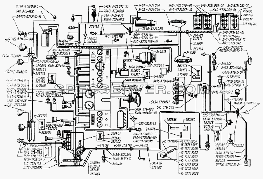 Схема электрооборудования для БелАЗ-7522 (список запасных частей)