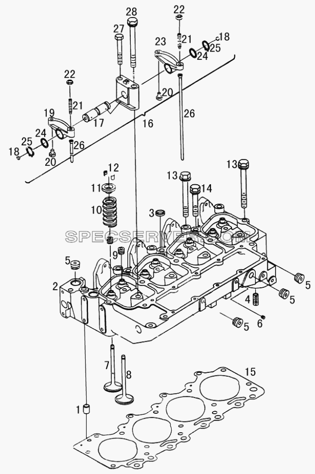 Головка блока цилиндров и клапанный механизм для EQ-1074 (список запасных частей)