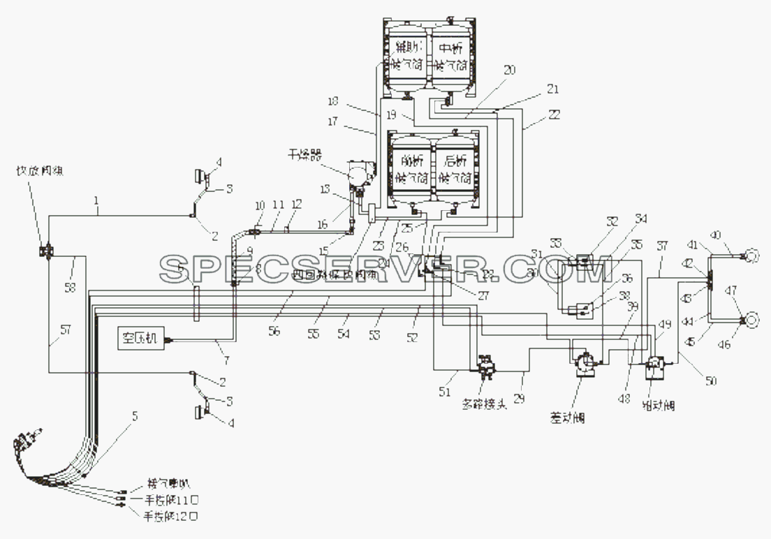 35Е56-06001 Схема тормозной системы для DFL-3251AXA Euro3 (список запасных частей)