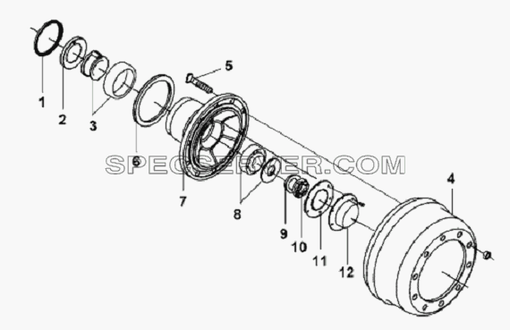 Front Wheel Hub & Brake Drum Subassembly для L3251A3 (вара.) (список запасных частей)