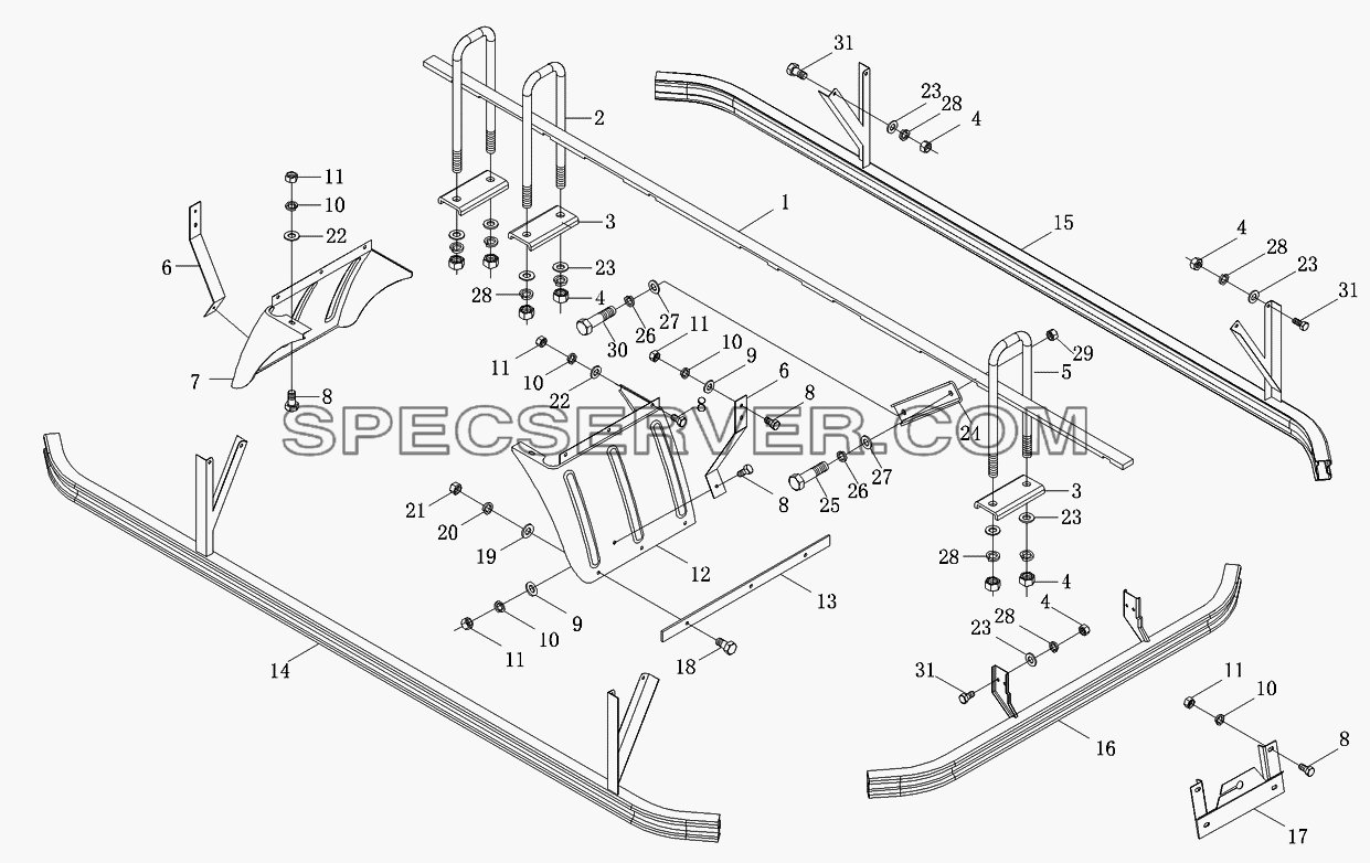 Установка платформы с 1,5-рядной кабиной для Foton-BJ1049 (список запасных частей)
