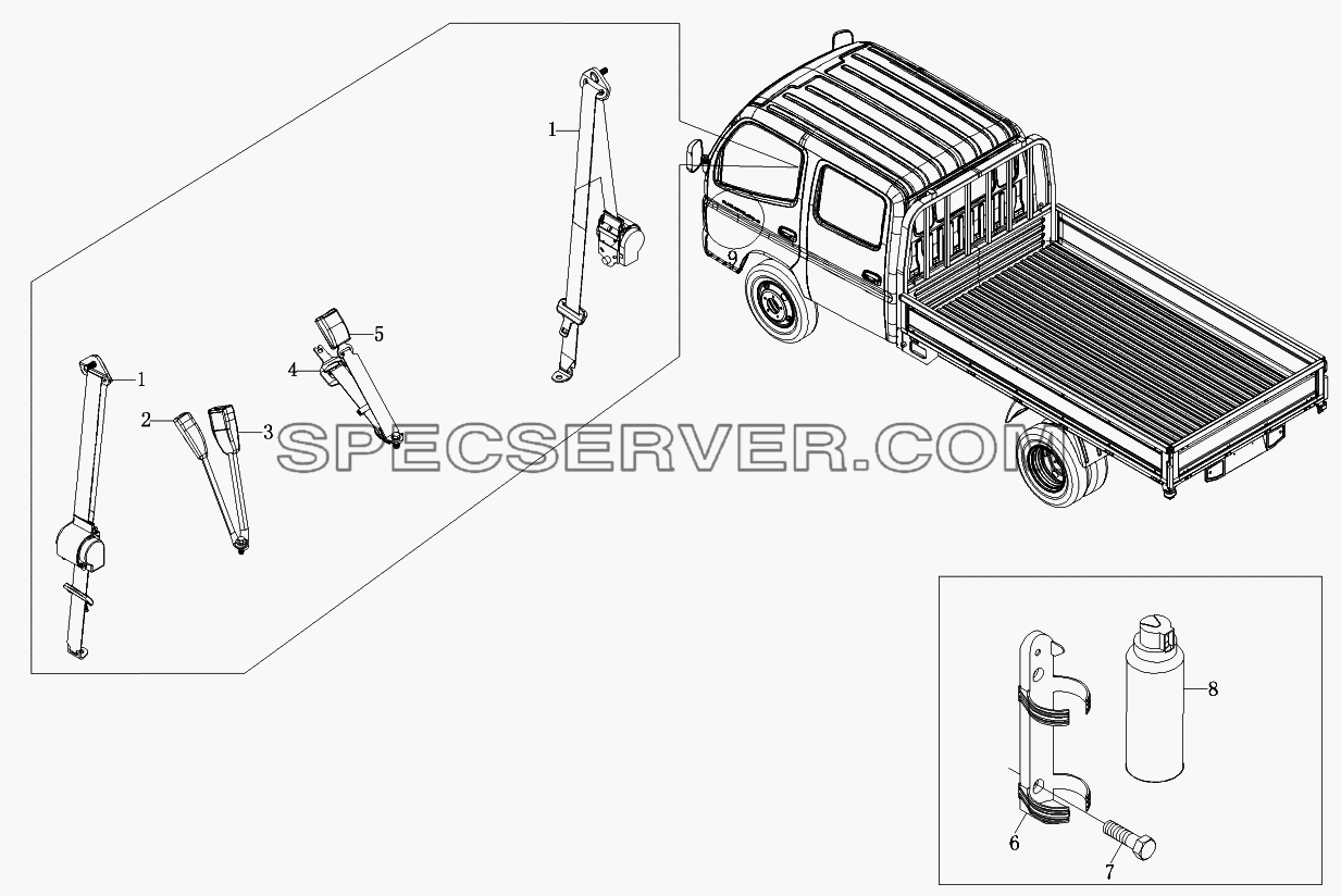 Ремень безопасности, огнетушитель для Foton-BJ1069 (список запасных частей)