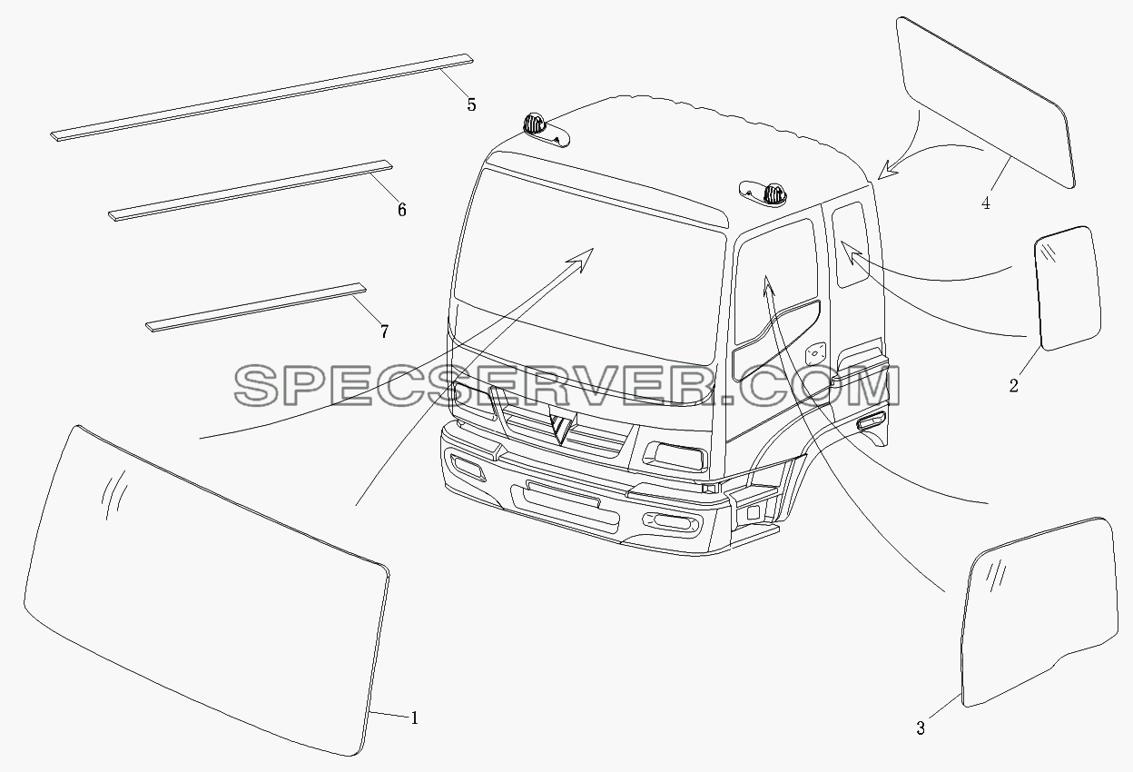 Остекление кабины для Foton-BJ1099 (список запасных частей)