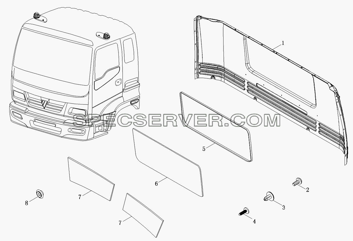 Каркас и остекление задней стенки для Foton-BJ1099 (список запасных частей)