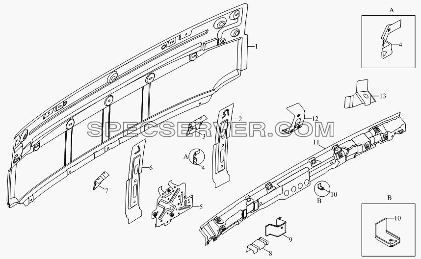 1SB1805000405 Корпус кузова (сварочный комплект передней панели) для BJ1041, BJ1069 (Ollin) (список запасных частей)