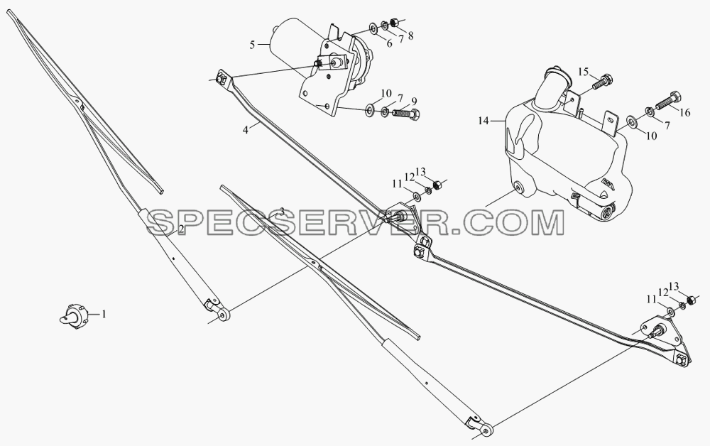 1SB1805250108 Стеклоочиститель и промыватель для BJ1041, BJ1069 (Ollin) (список запасных частей)