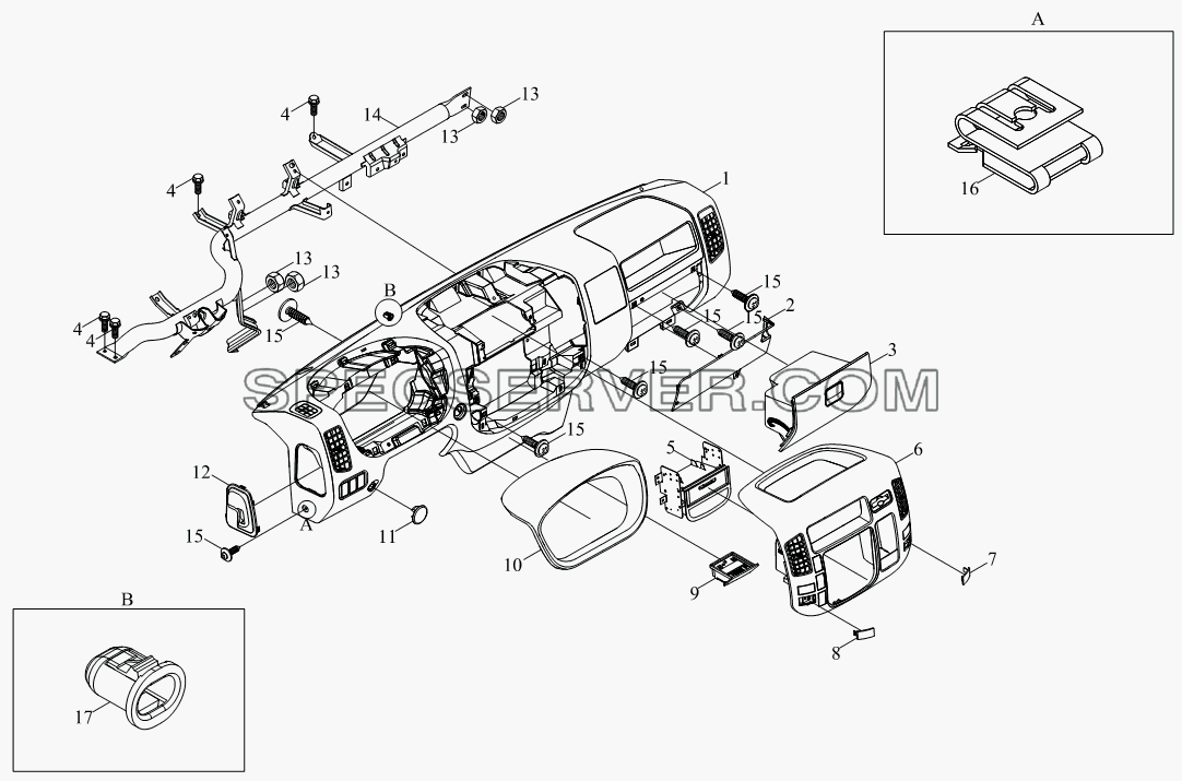 1SB2005350101 Приборная доска для BJ1041, BJ1069 (Ollin) (список запасных частей)
