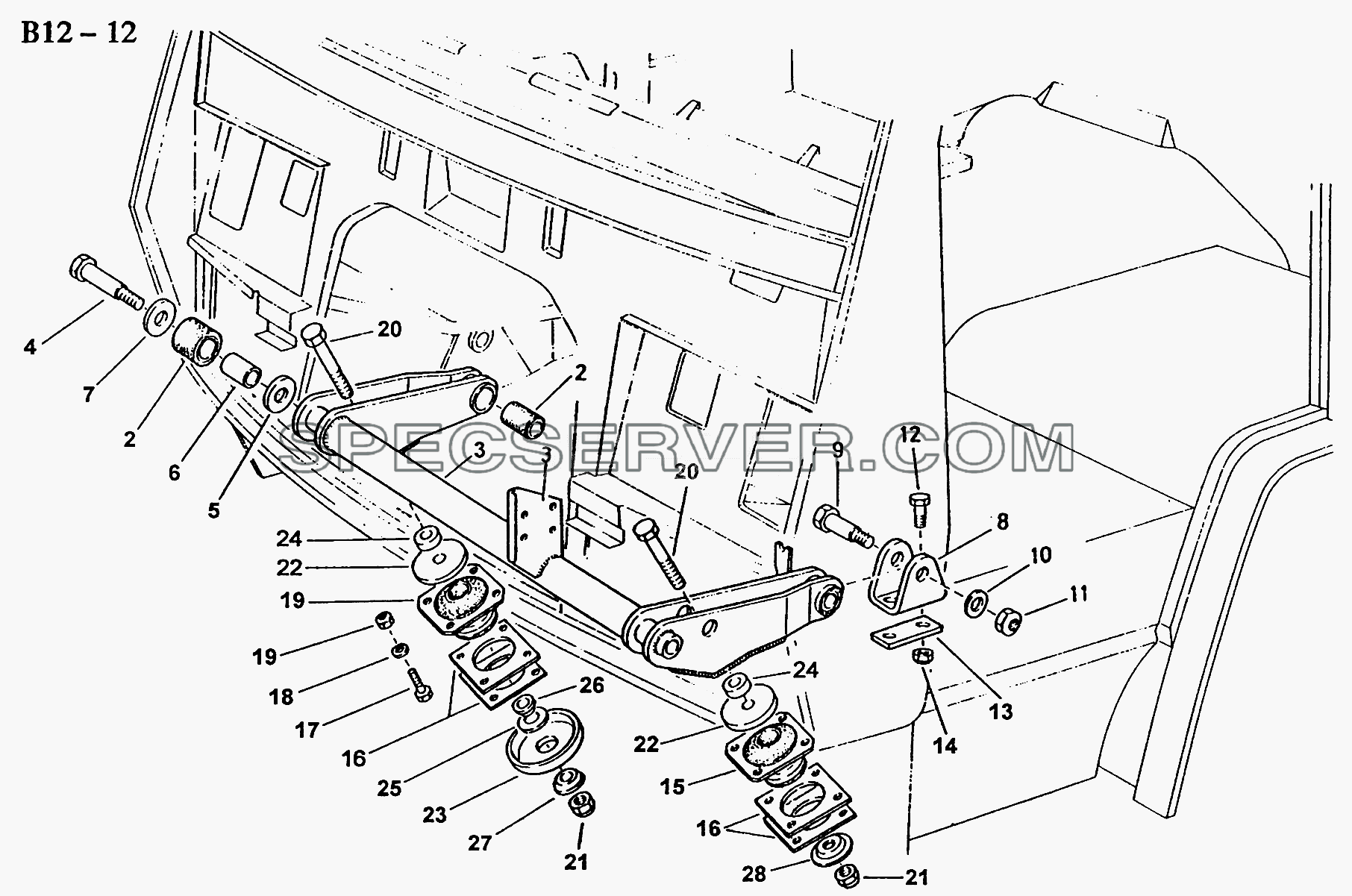DRIVER'S CAB SUPPORT FRONT (B12-12) для Sinotruck (полного) (список запасных частей)